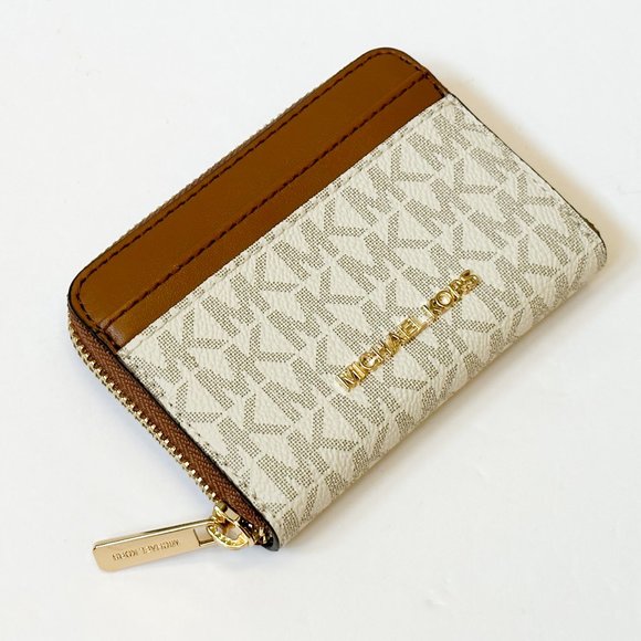 Michael Kors Jet Set Travel Medium Zip Around Card Case Wallet MK Vanilla Brown - Picture 3 of 10